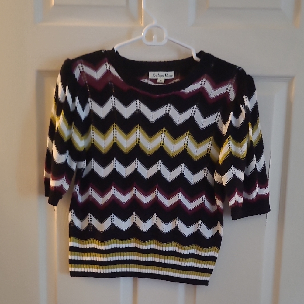 Black, White, Lime Green, Burgandy Chevron Short Sleeve Crop Sweater